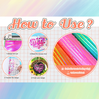 Teckwrap Craft Bubble Free Holographic Rainbow Premium Vinil – 30.4 cm × 152.4 cm