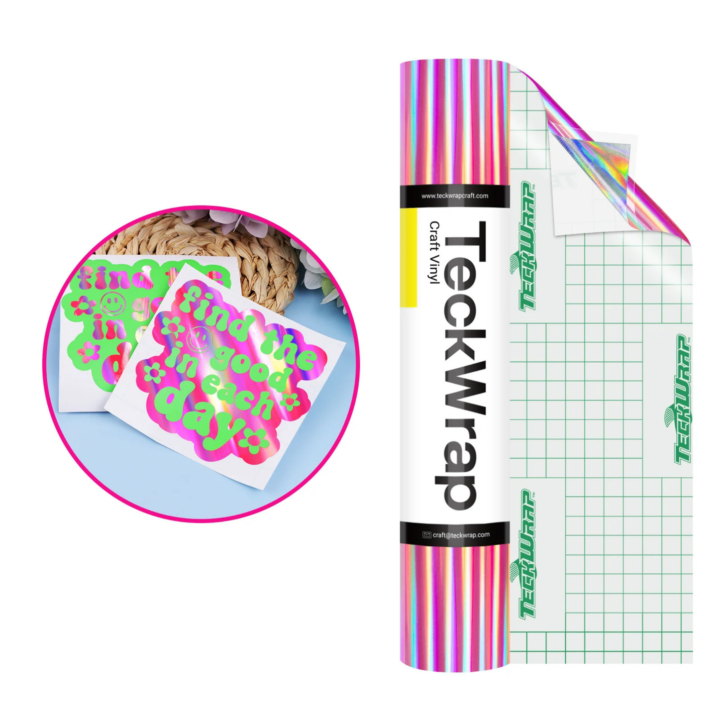 Teckwrap Craft Bubble Free Holographic Rainbow Premium Vinil – 30.4 cm × 152.4 cm