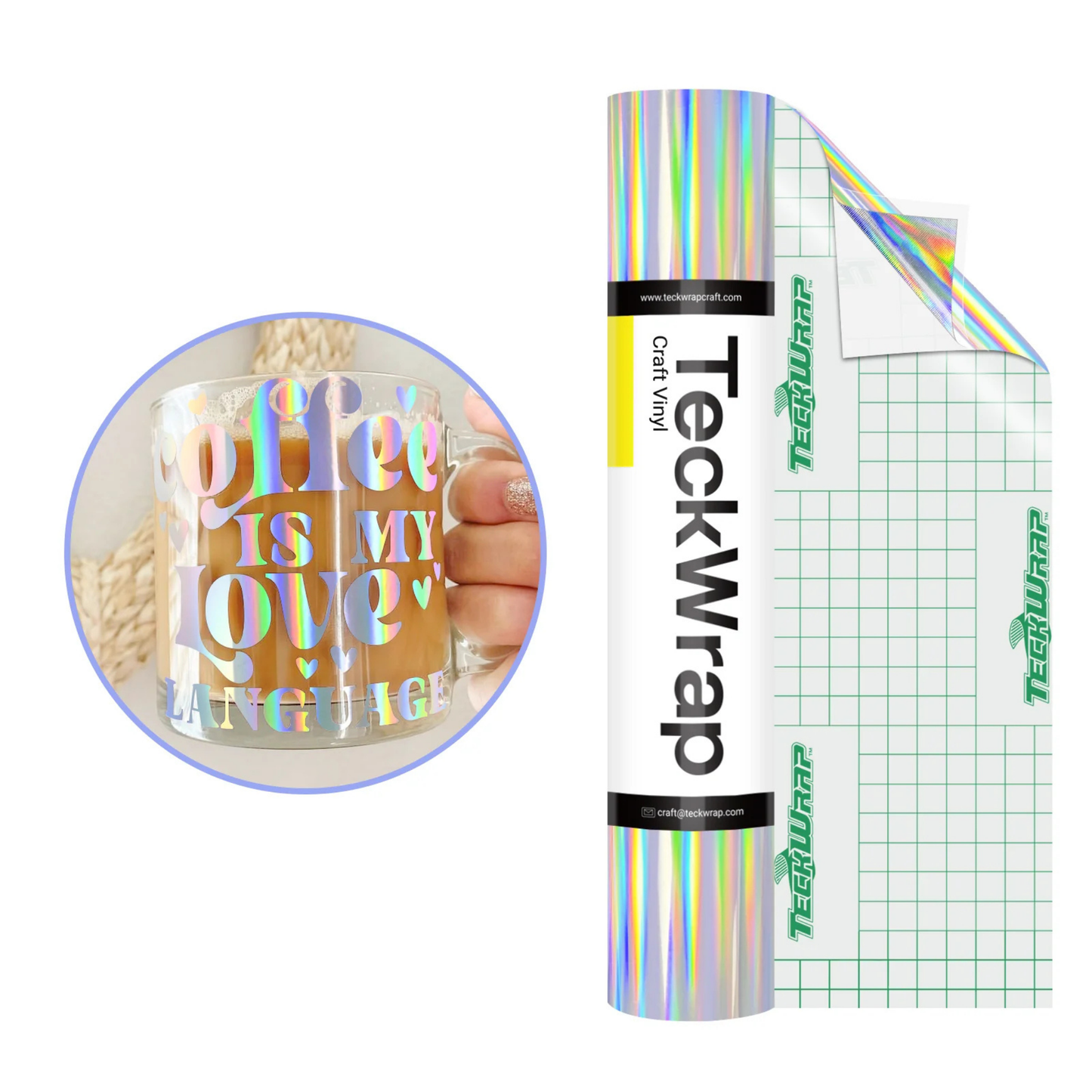 Teckwrap Craft Bubble Free Holographic Rainbow Premium Vinil – 30.4 cm × 152.4 cm