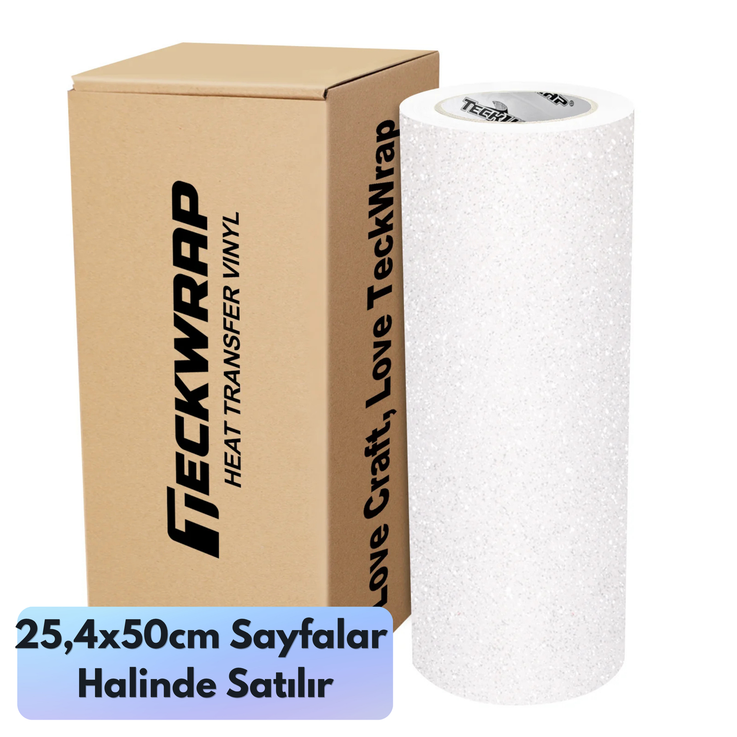 TeckWrap Craft Glitter Puff HTV White – Kabaran Simli Isı Transfer Vinili Beyaz- 25,4 x 50 cm Sayfa