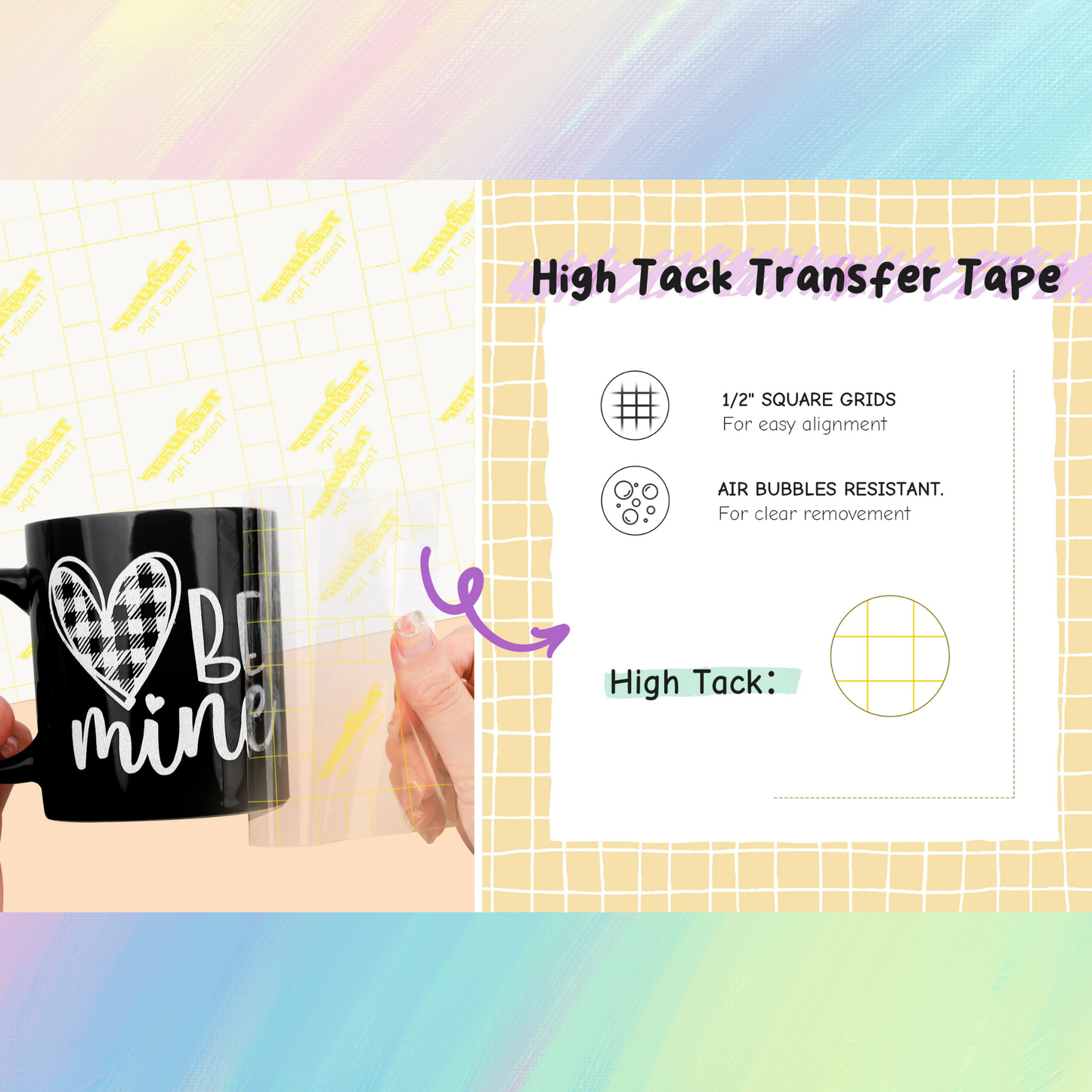 Teckwrap Craft Yellow Grid Transfer Bandı – Çok Güçlü Tutuculuk – 30 cm × 30 cm